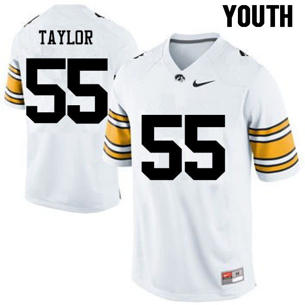 Youth Iowa Hawkeyes #55 Kyle Taylor College Football Jerseys-White - Click Image to Close